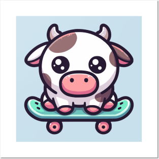 cow on a Skateboard Posters and Art